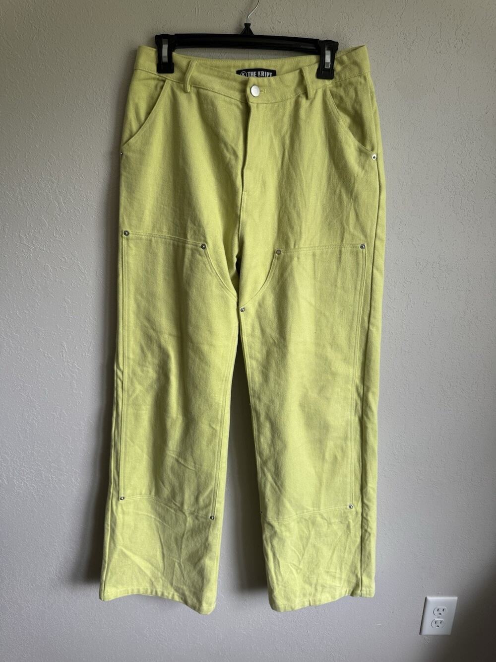 The Kript Soft Bright Chartreuse Wide Leg Pants Womens M Festival Coquette